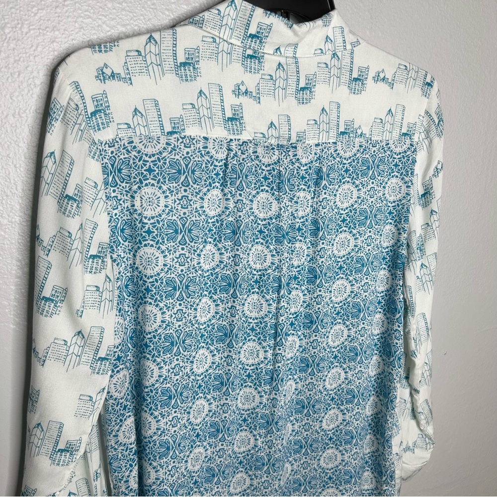 Style & Co. White and Blue Lightweight Summer Cooling Button Down/Up Shirt - Picture 7 of 9